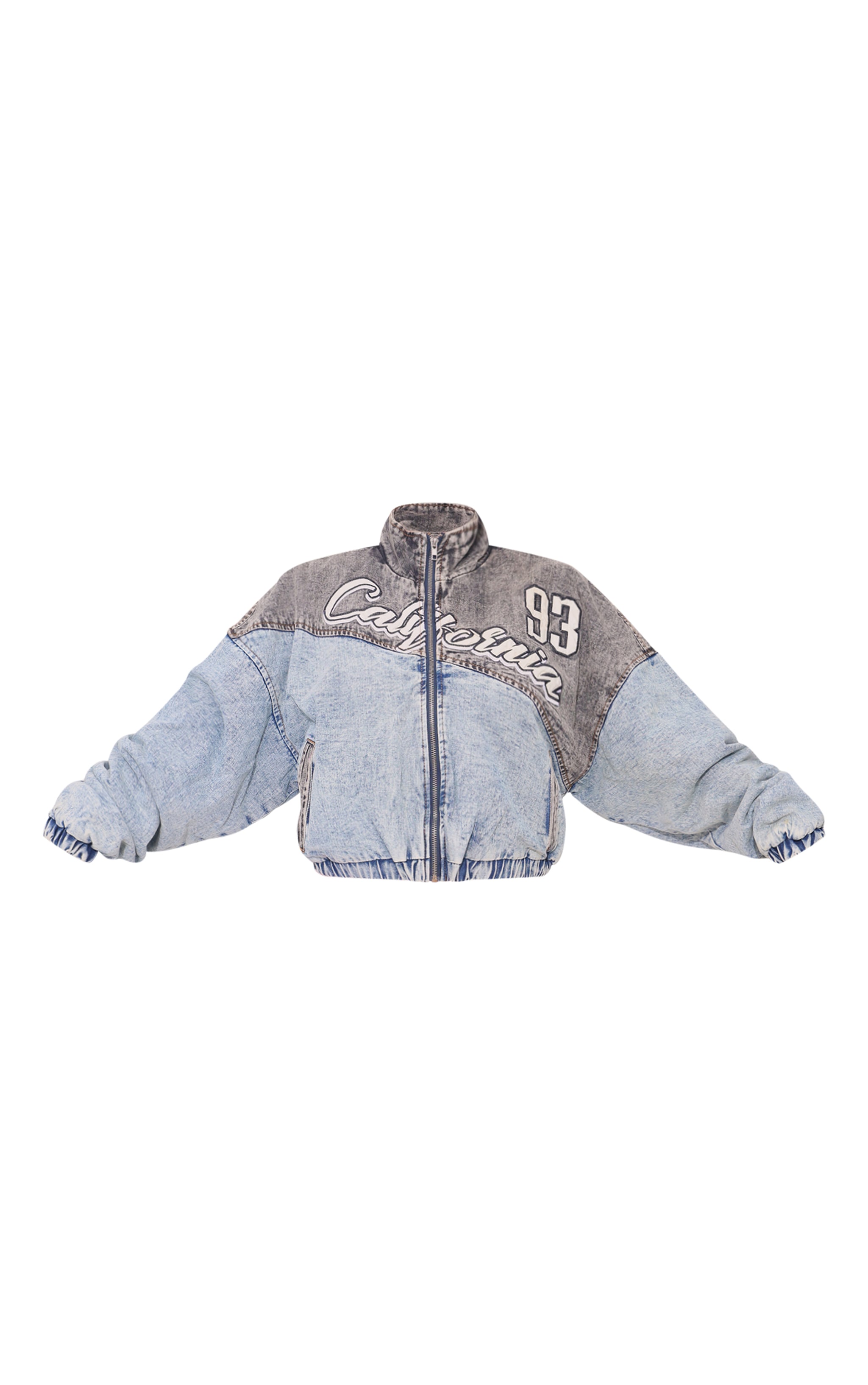 Grey Acid Wash California Spliced Bomber Jacket | Denim | PLT KSA