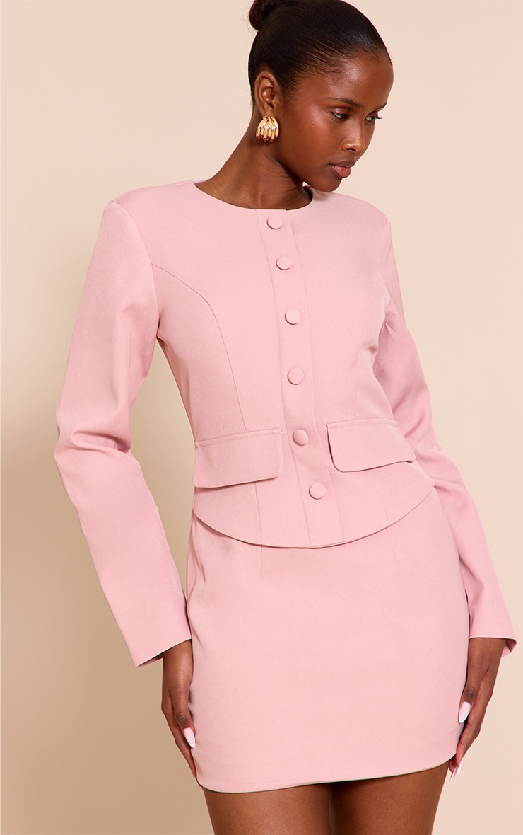 Blush Rose Woven Tailored Button Detail Mini Dress image 1
