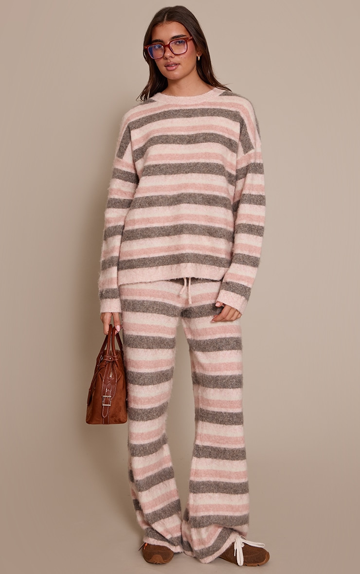 Pink Brushed Aurora Striped Wide Leg Trousers  image 1