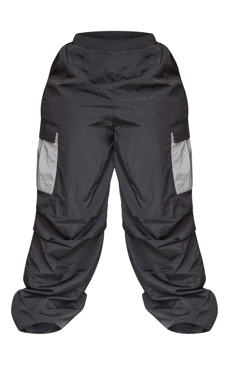 Plus Black Contrast Panel Parachute Pants image 4