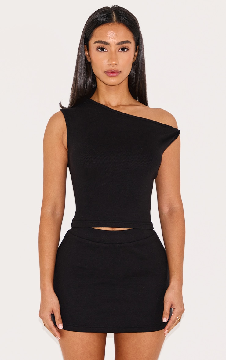 Petite Black Ribbed High Waisted Mini Skirt image 4