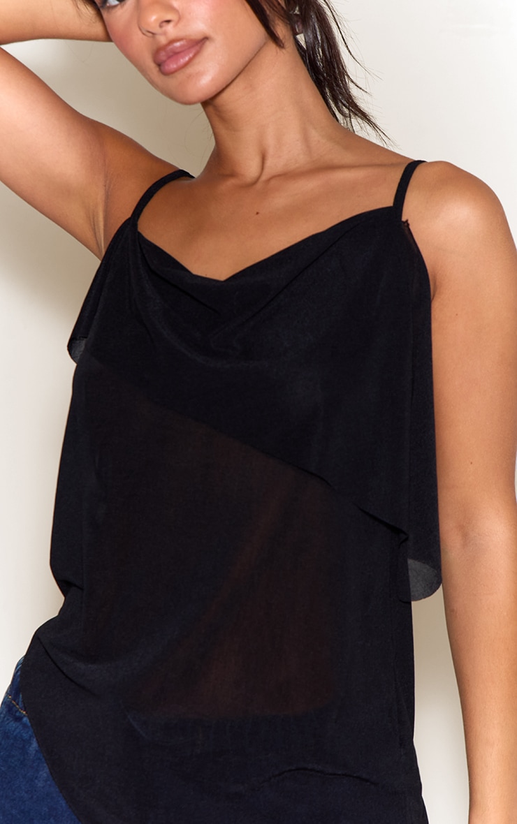 Petite Black Sheer Asymmetric Cami Top image 4