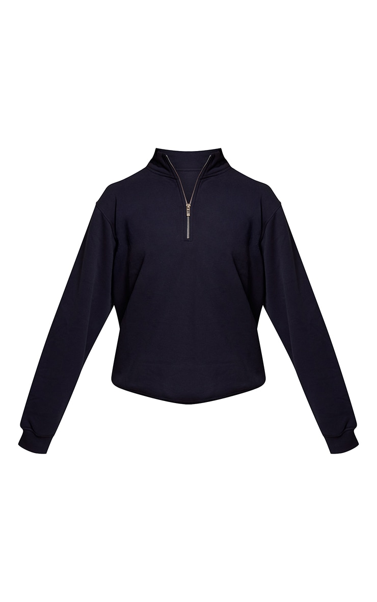 Sweat en coton polaire bleu marine à quart de zip image 5