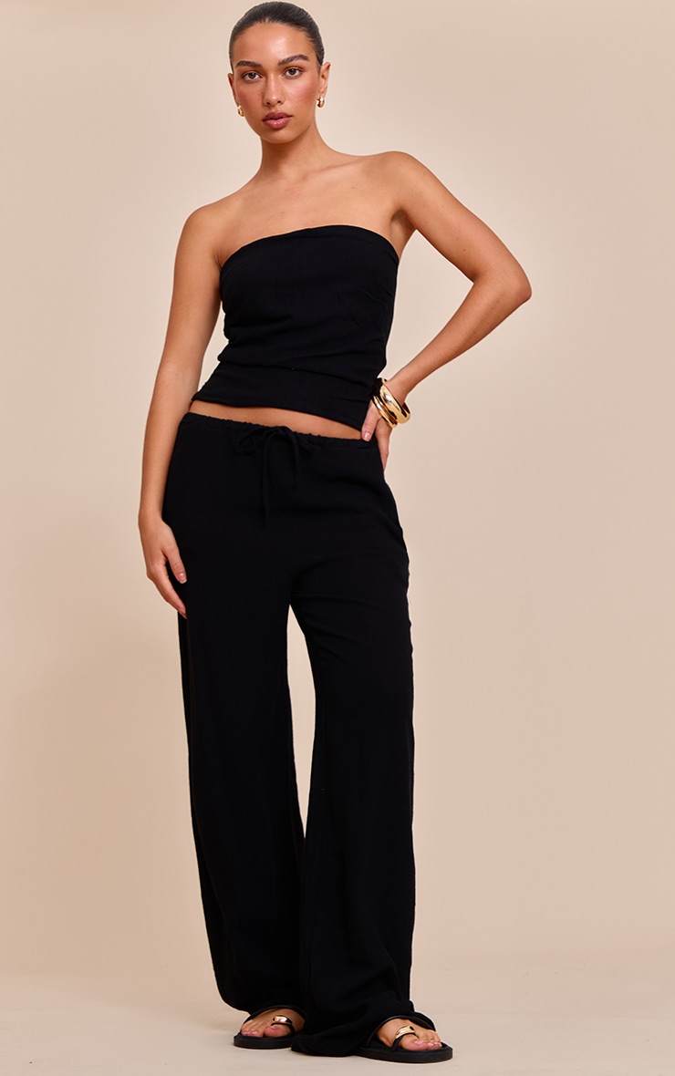 Pantalon large texturé noir taille mi-haute image 1
