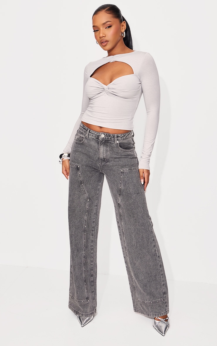 Light Grey Contour Jersey Cut Out Detail Long Sleeve Top image 3