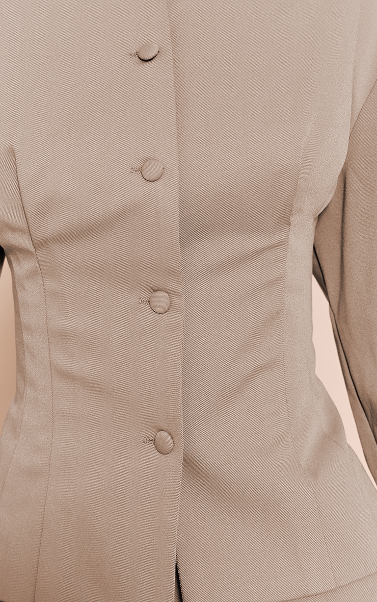 Taupe Tailored Woven Boxy Balloon Sleeve Blazer image 4