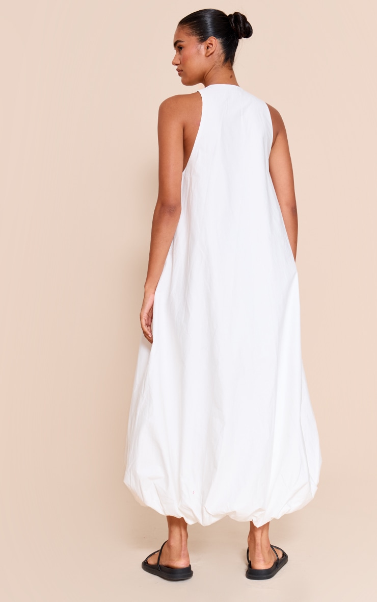  White Cotton Poplin Plunge Sleeveless Maxi Dress image 2