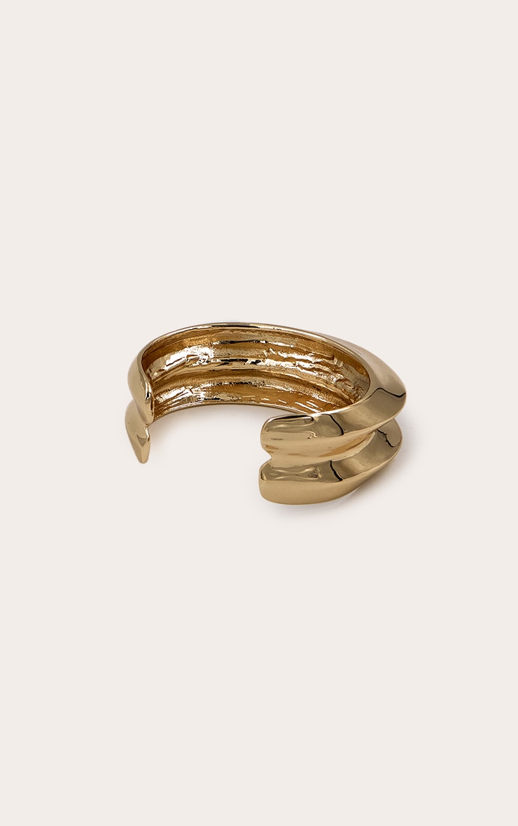Gold Smooth Doubled Ridged Bangle image 3