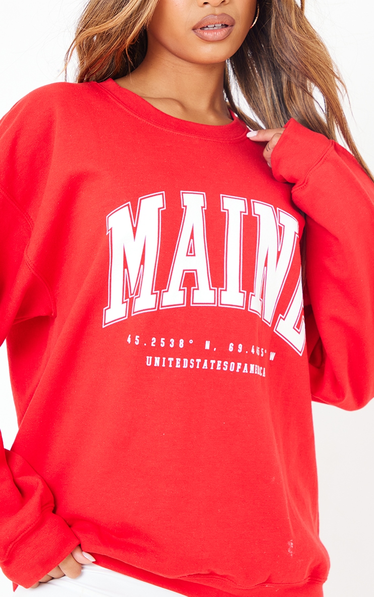 Red Maine Overszied Print Sweatshirt image 4