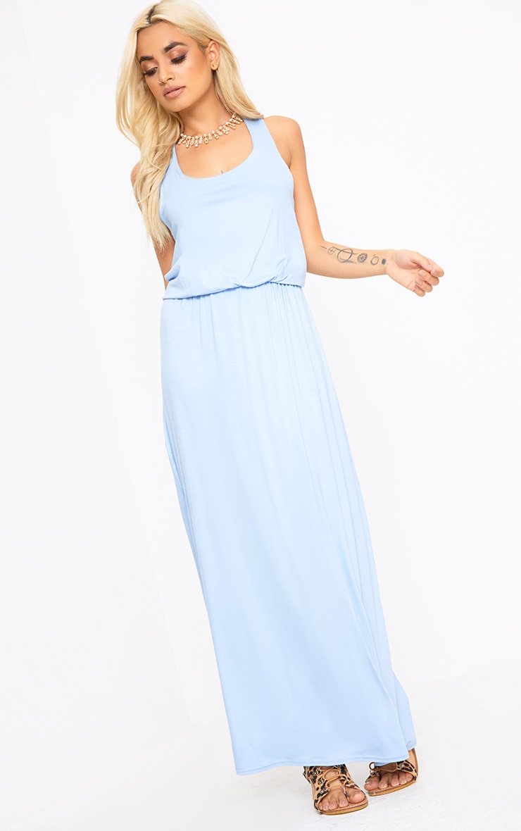 Baby Blue Bagged Over Maxi Dress Dresses PrettyLittleThing