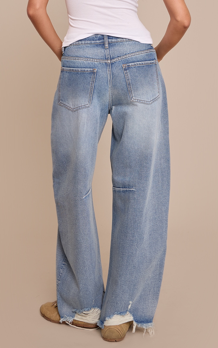 Mid Blue Distressed Barrel Jeans image 3