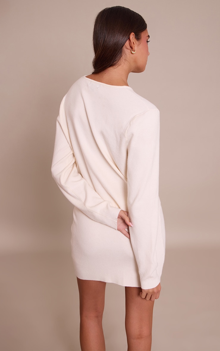 Cardigan en maille tricot compacte crème sans revers image 2
