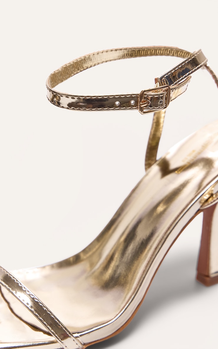 Gold Wide Fit PU Square Toe Barely There Mid Heeled Sandals image 5
