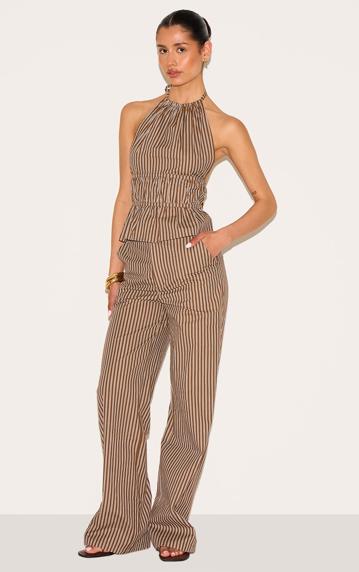 Tall Chocolate Stripe Woven Ruched Backless Long Top image 3