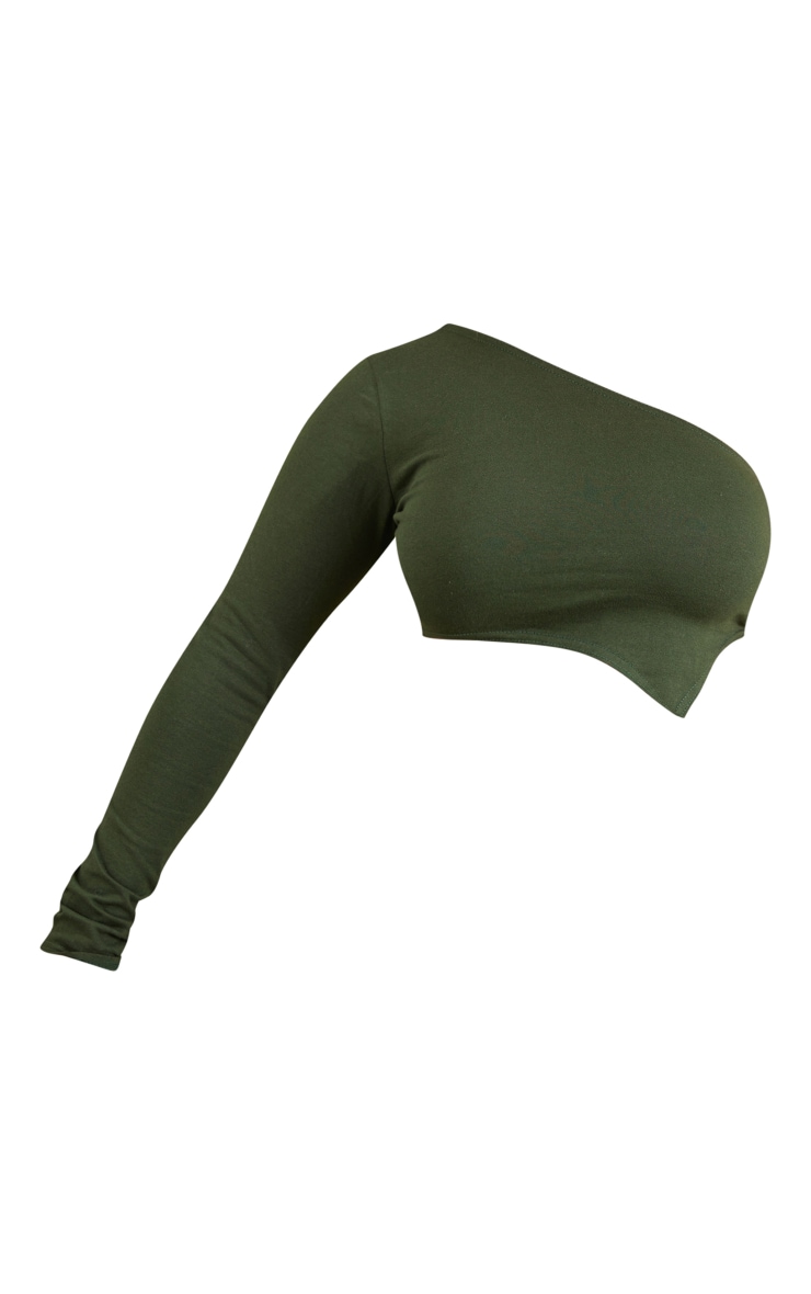 Shape Pine Green Cotton One Sleeve Asymmetric Crop Top image 5