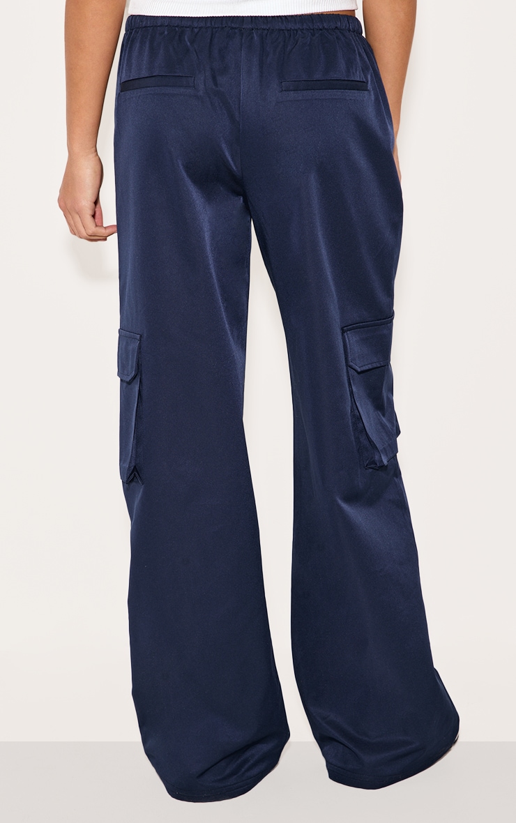 Navy Drawstring Cargo Pocket Detail Straight Leg Pants image 3
