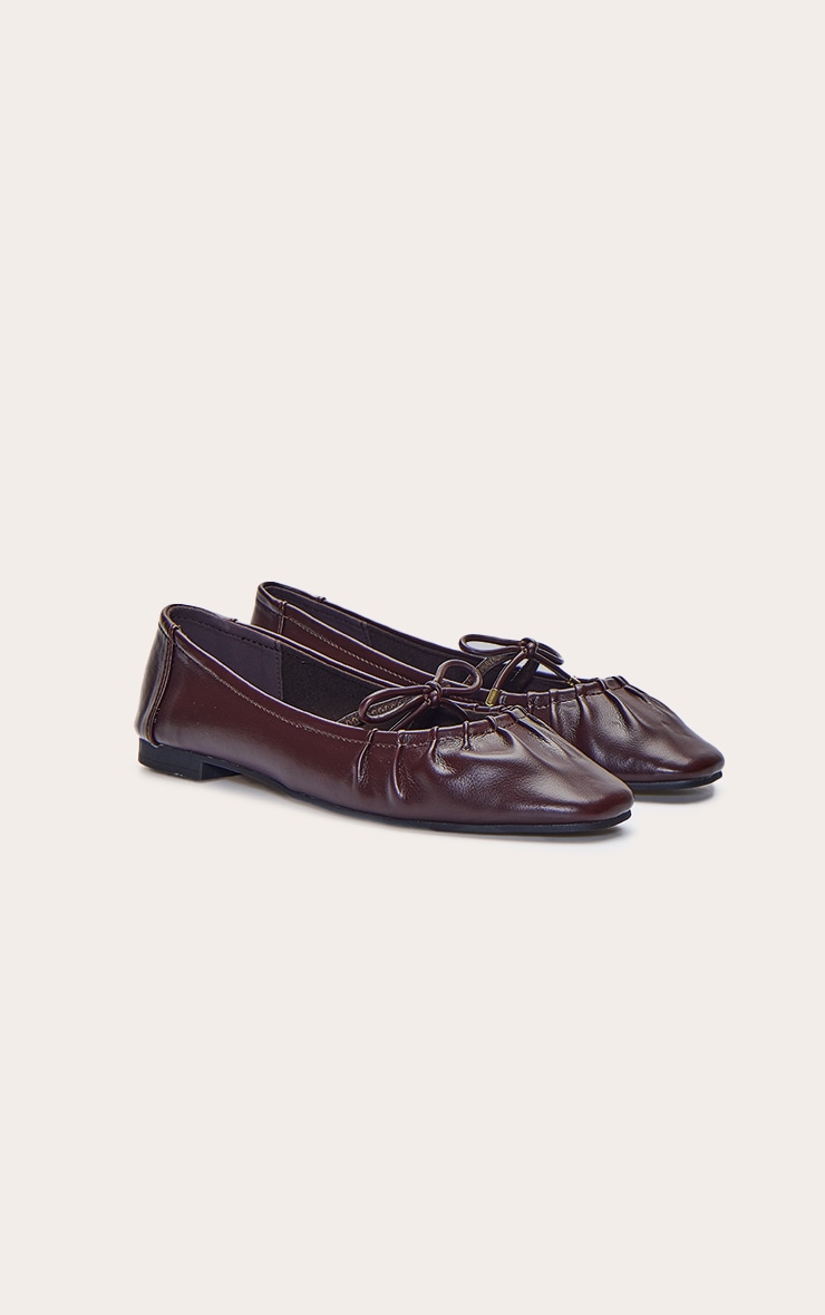 Plum Bow Ruched Square Toe Ballet Flats image 3