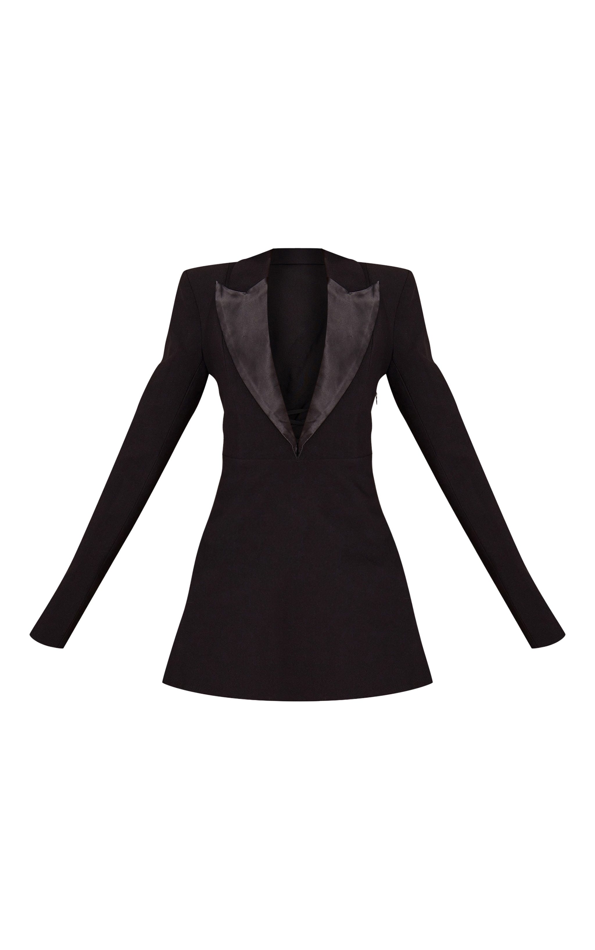 Black Satin Lapel A Line Blazer Dress image 5