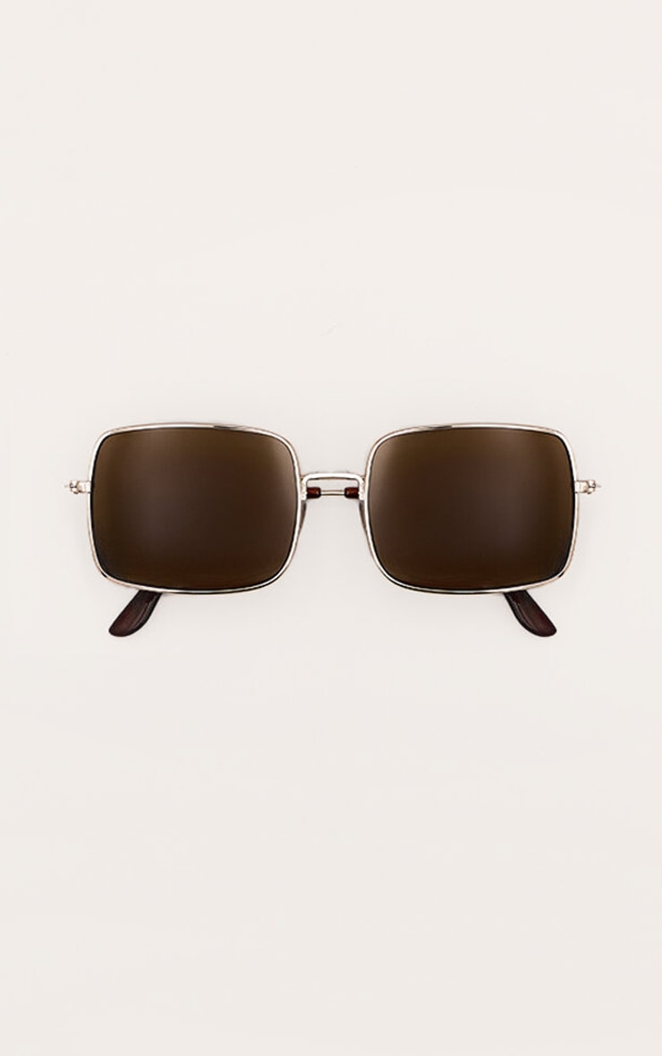 Gold Metal Frame Square Brown Lens Sunglasses image 3