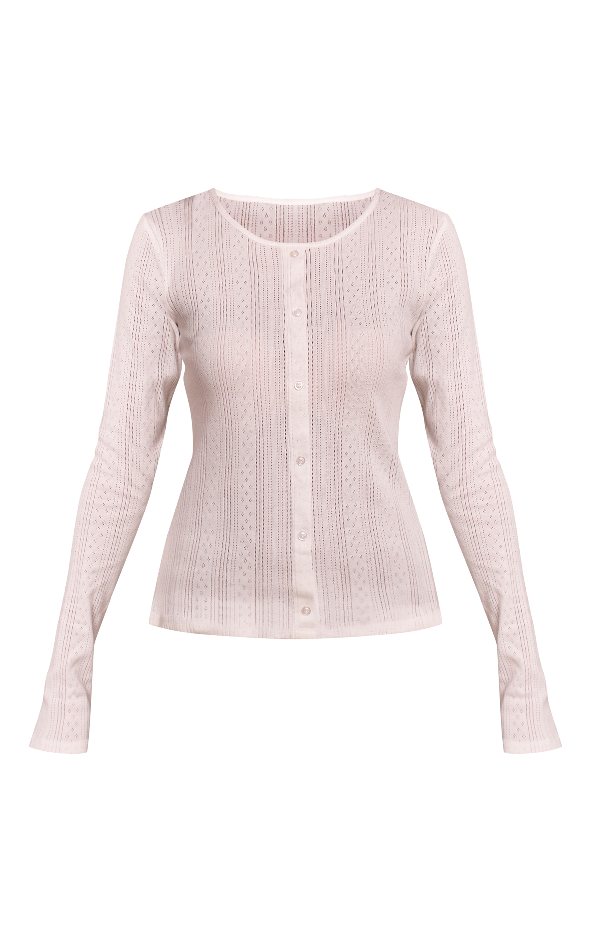 Cream Pointelle Button Up Long Sleeve Top image 5