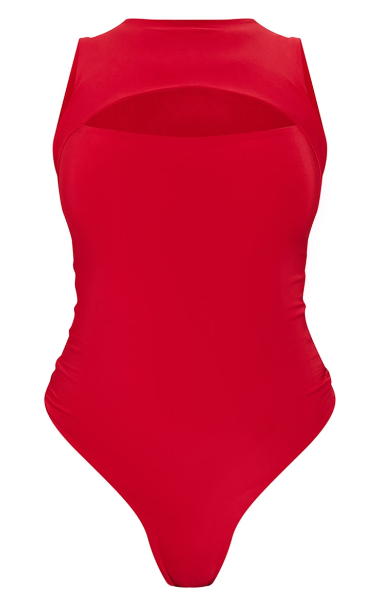 Red Slinky Cut Out Front Bodysuit Tops PrettyLittleThing
