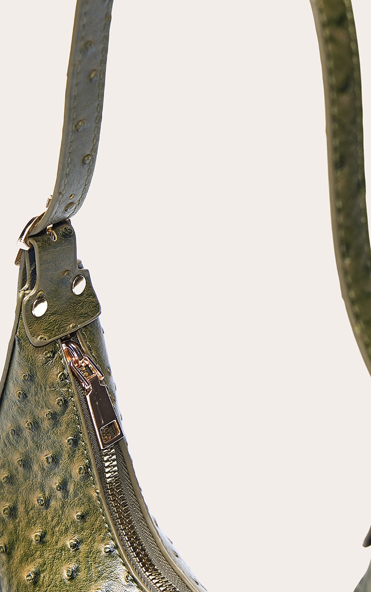 Khaki Ostrich PU Curved Shoulder Bag image 4