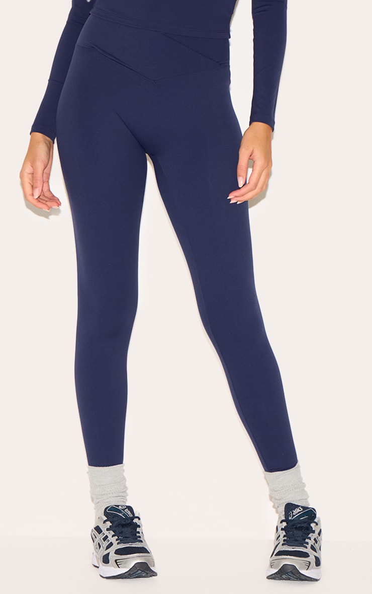 Navy Sculpt Wrap Waist Gym Leggings image 2