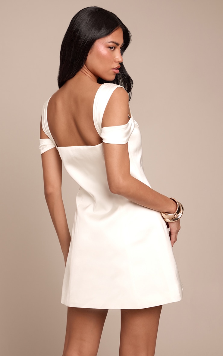 Cream Satin Strappy Shift Dress image 2