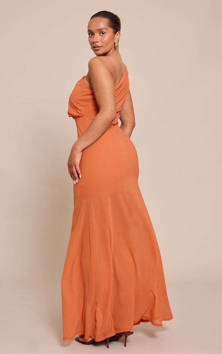 Shape orange ruched one shoulder fishtail maxi dress image 2