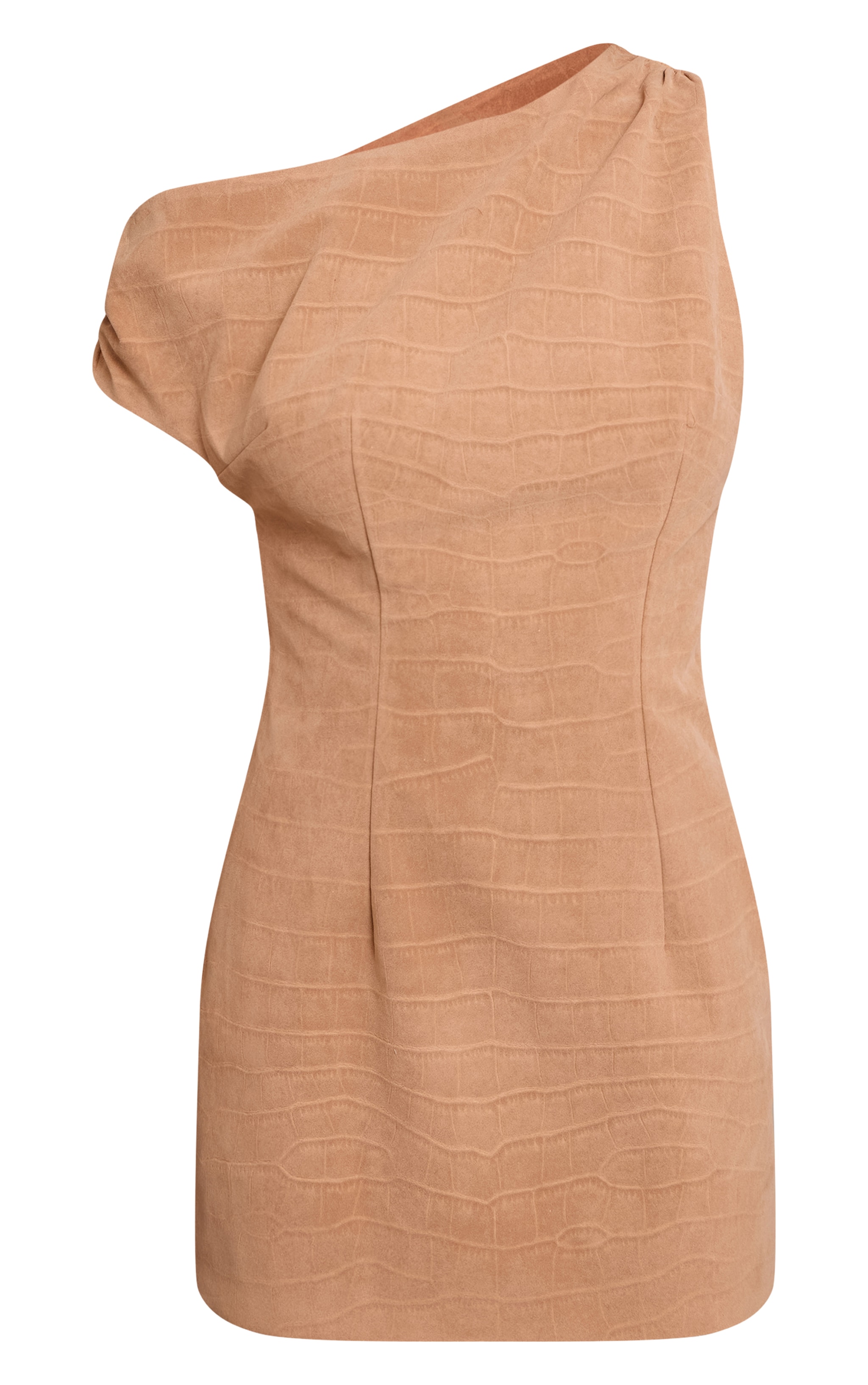 Beige Faux Suede Croc Asymmetric Mini Dress image 5