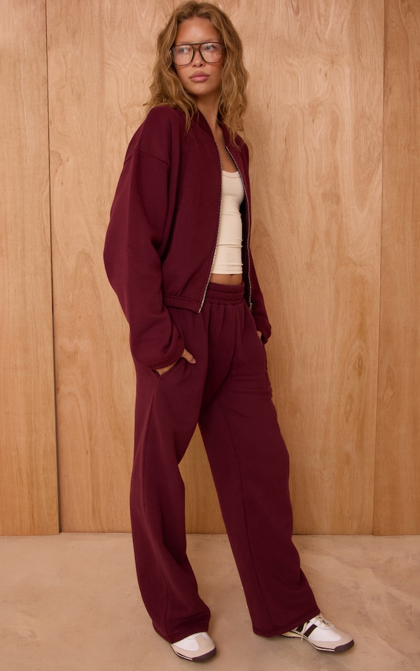 Wine PLT Embossed Wide Leg Track Pants