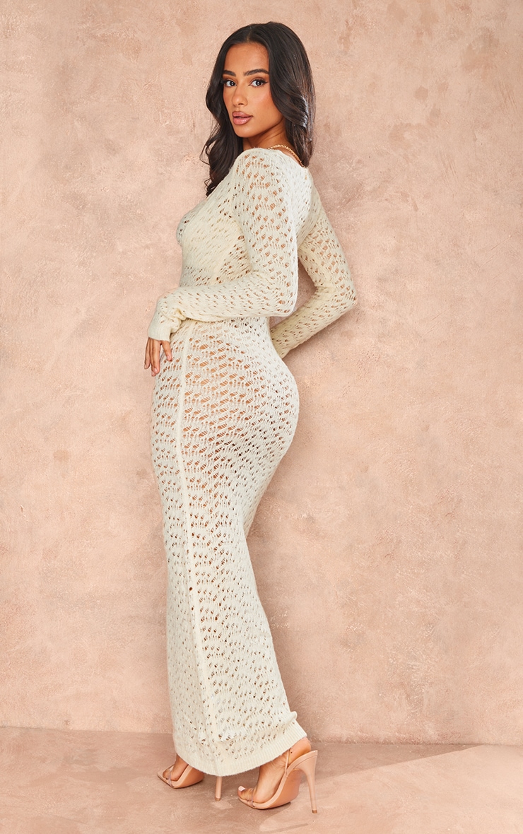 Petite Cream Knitted Open Front Maxi Dress image 2