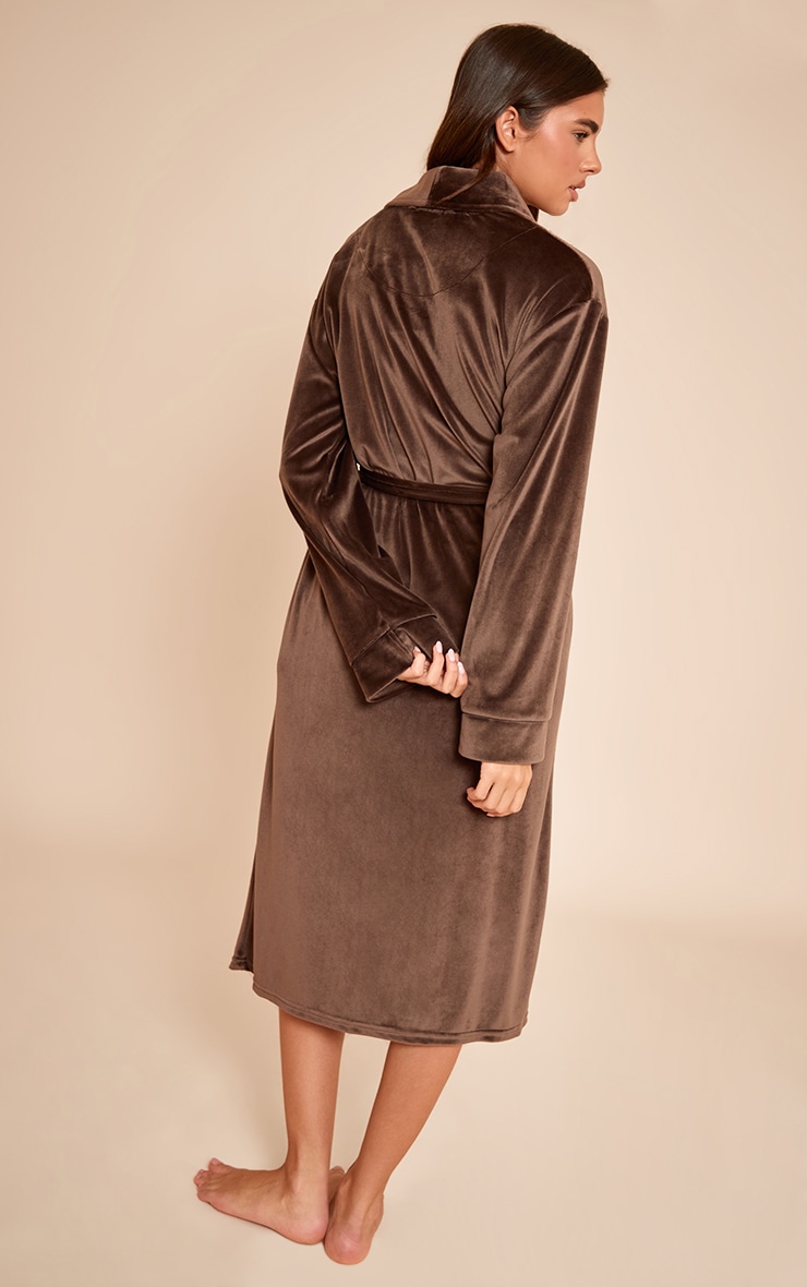 Chocolate Soft Touch Piping Detail Dressing Gown image 2