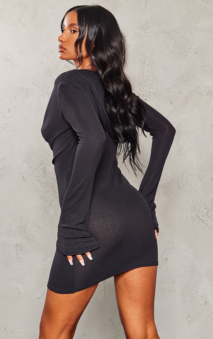Black Burnout Mesh Cowl Neck Hooded Bodycon Dress image 2