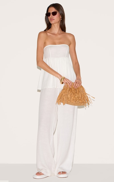 White Bandeau Peplum Detail Jumpsuit