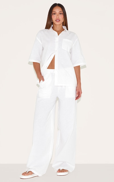 Tall White Linen Look Wide Leg Pants