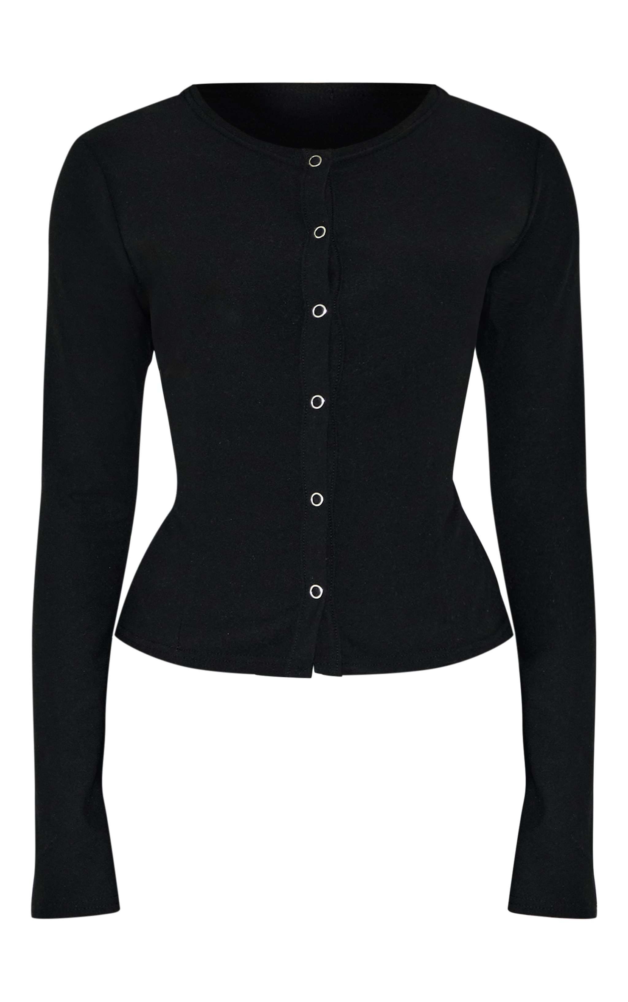 Petite Black Soft Touch Popper Long Sleeve Long Top image 5