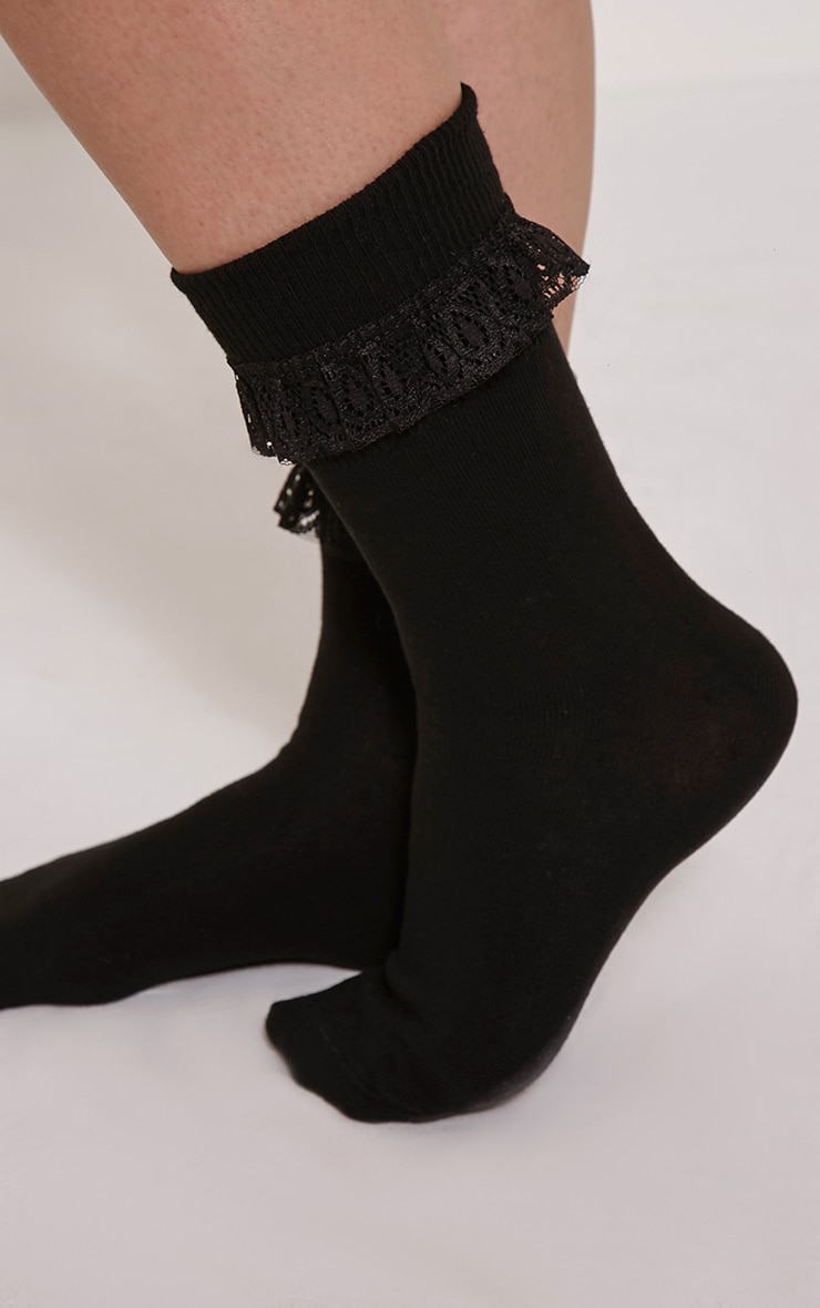Macy Black Lace Frill Ankle Socks Jumpers PrettyLittleThing