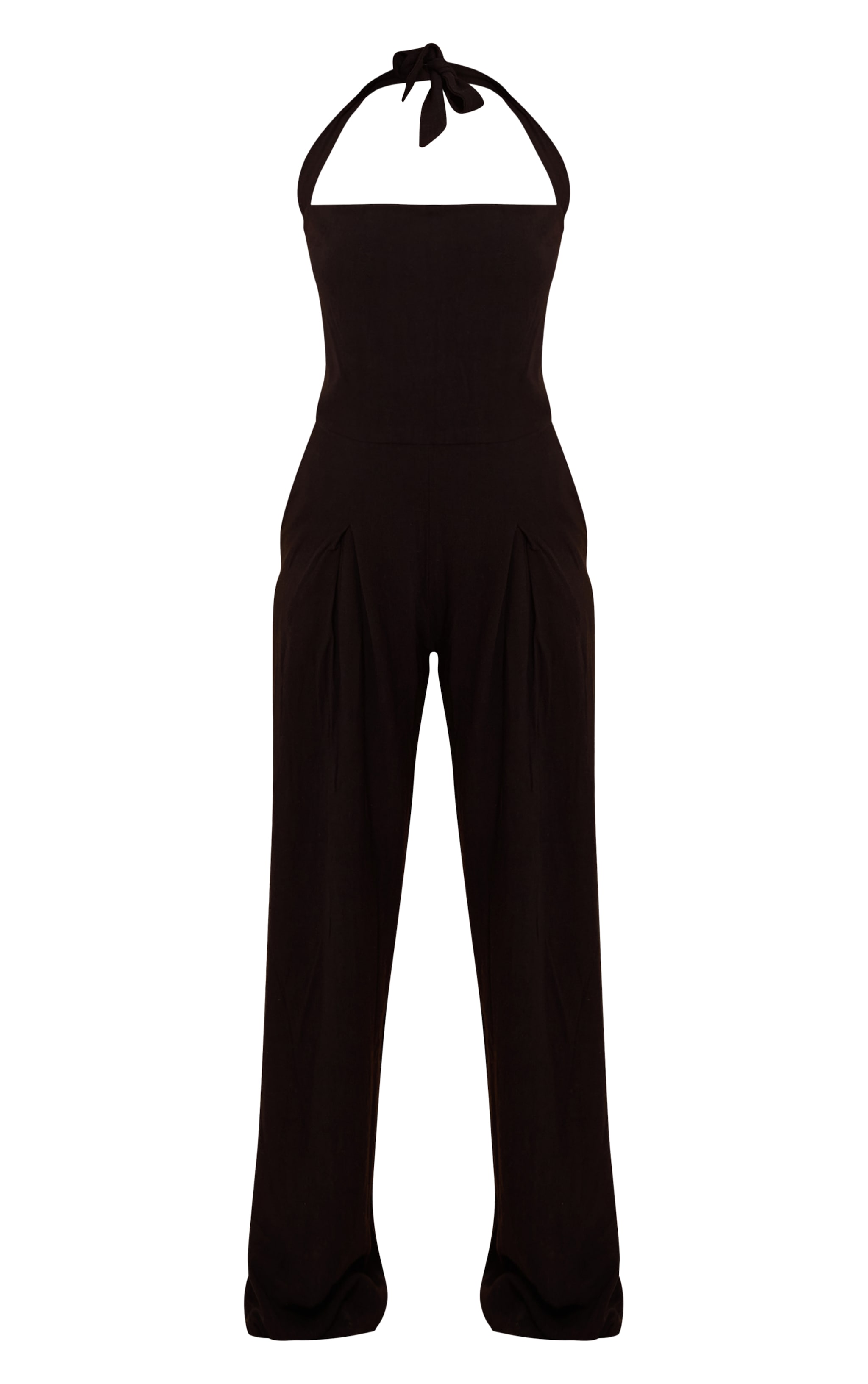 Black Linen Look Halter Neck Wide Leg Jumpsuit image 5