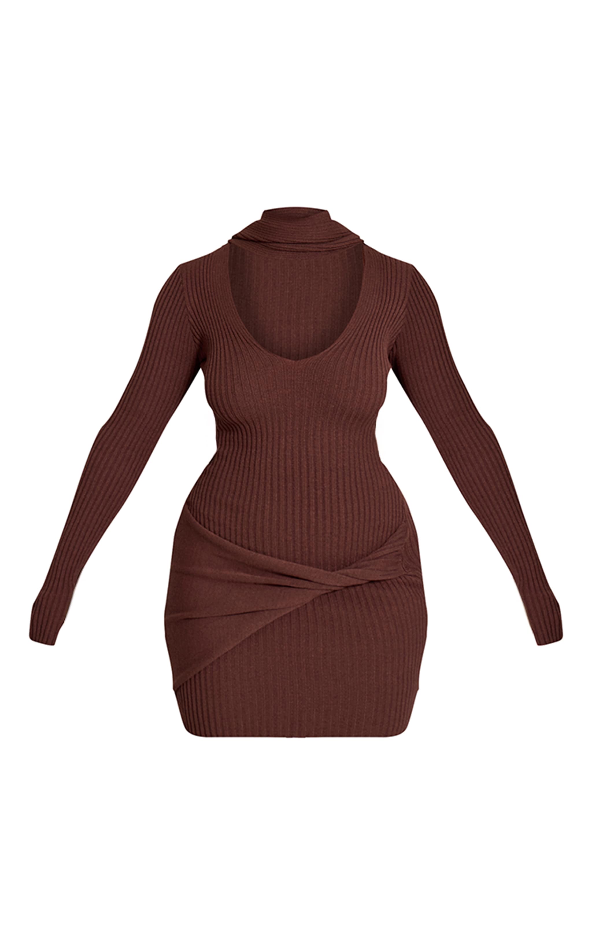 Shape Chocolate Plunge Neck Scarf Detail Knitted Mini Dress image 5