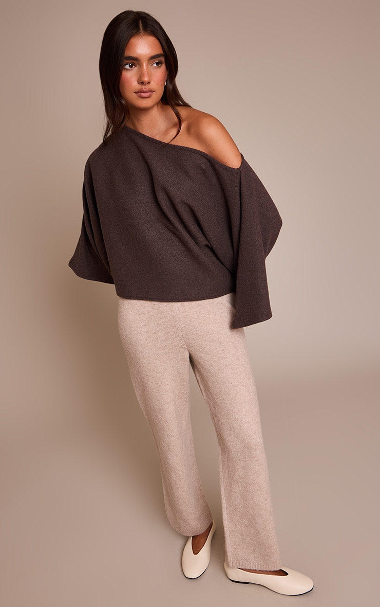 Chocolate Heavy Brushed Rib Cape Sleeve Top image 3
