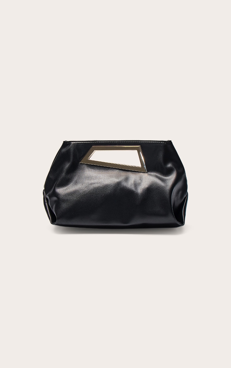 Black PU Gold Hardware Clutch Bag image 4