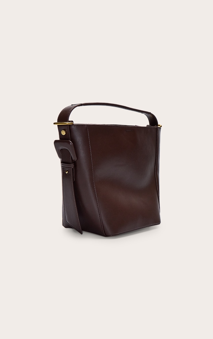 Sac seau en PU chocolat à anse et boucles image 3