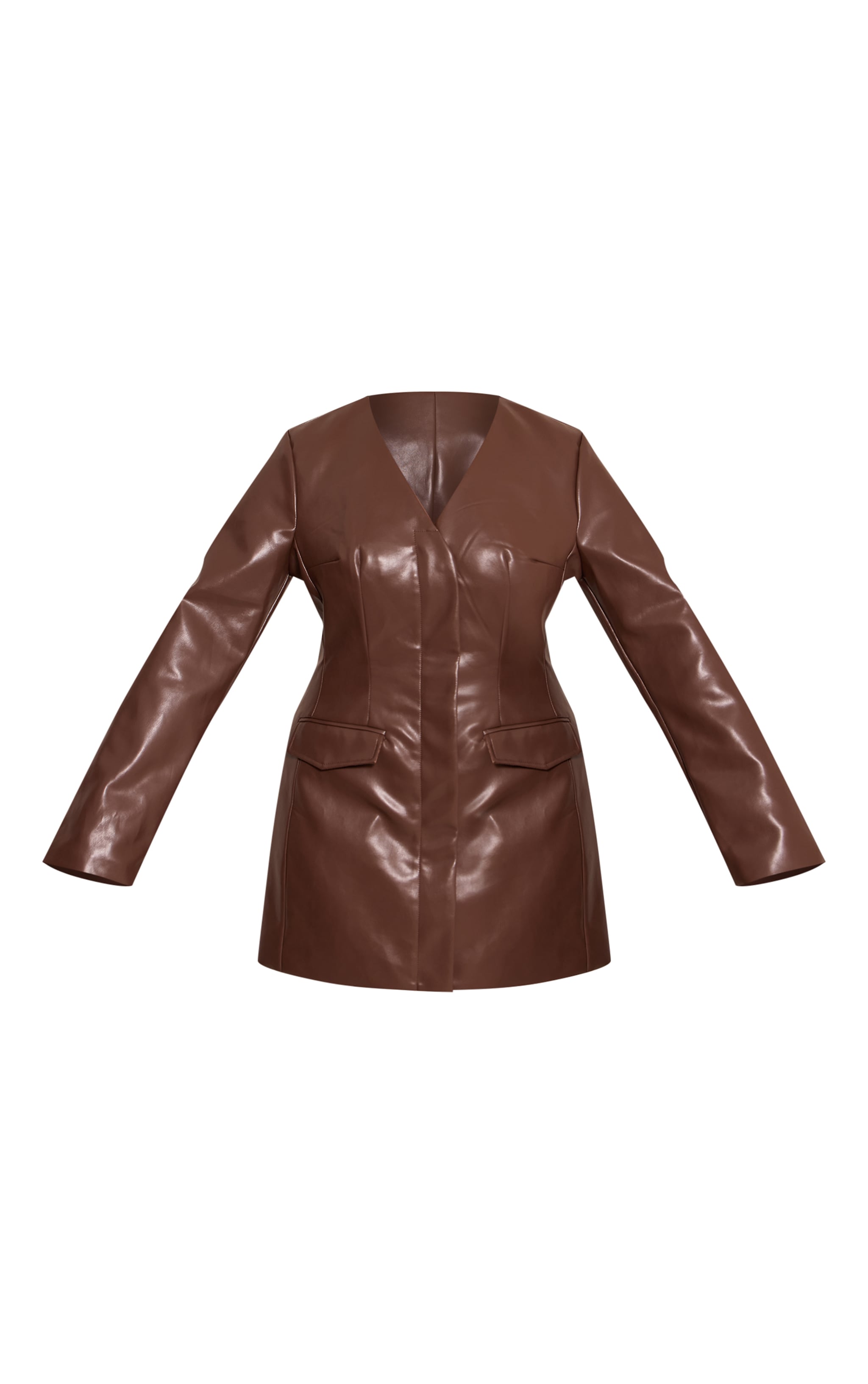 SHAPE CHOCOLATE FAUX LEATHER MINI BLAZER DRESS image 5