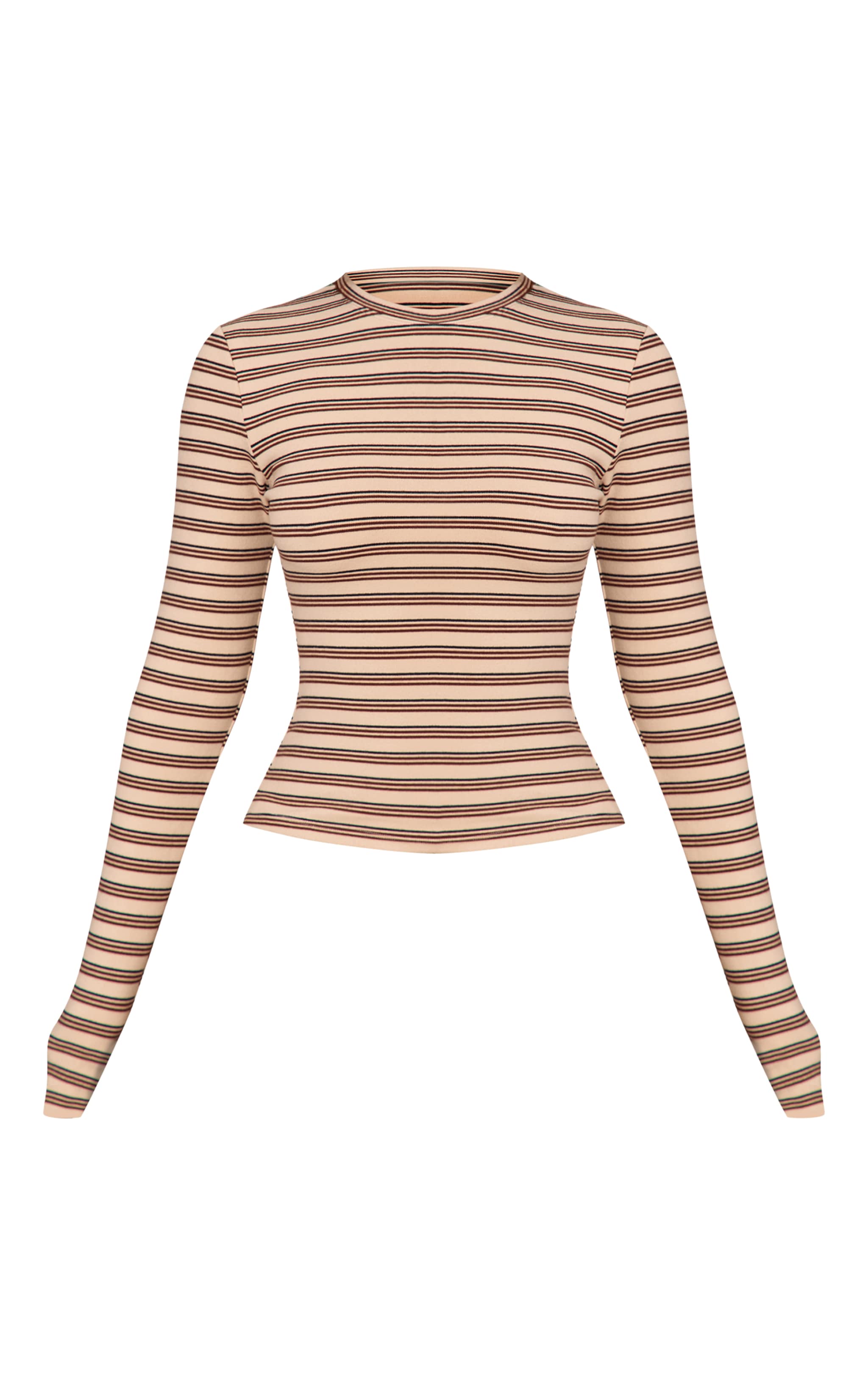 Petite Beige Striped Soft Fleece Long Sleeve Top image 5