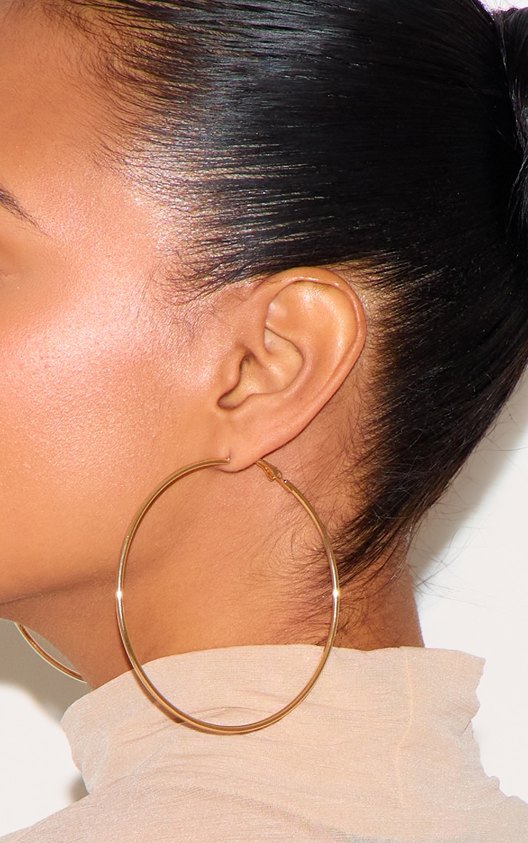 Gold 80mm Large Hoop Earrings image 3