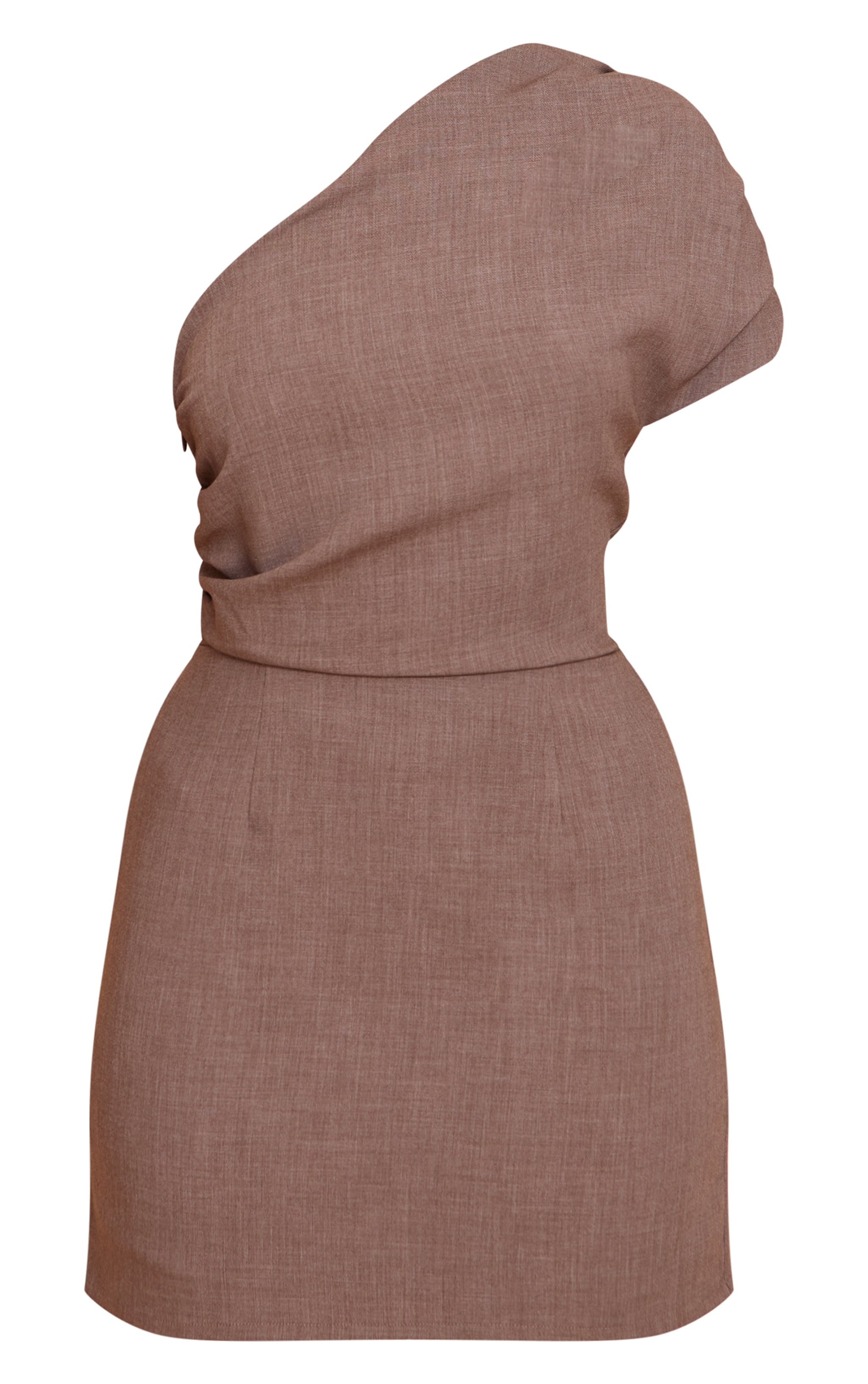 Taupe Woven Ruched One Shoulder Mini Dress image 5