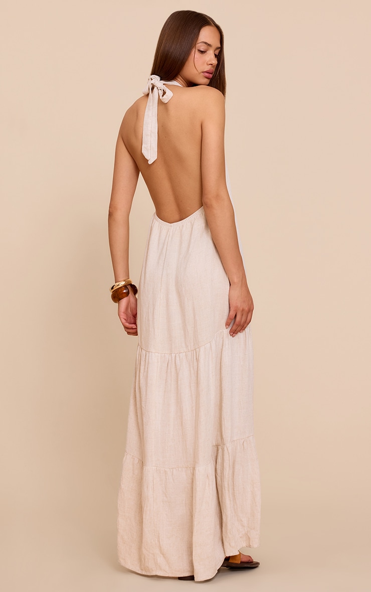 Natural Textured Halterneck Drop Waist Maxi Dress image 2