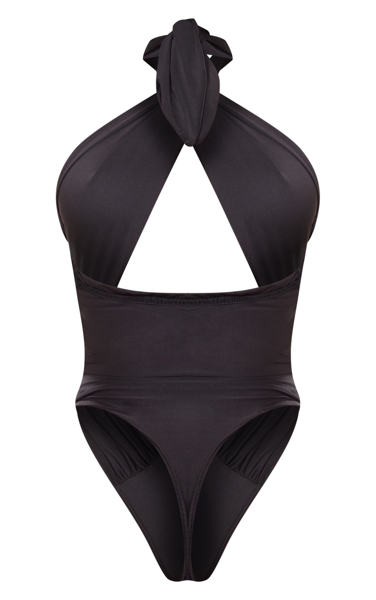Black Slinky Halter Neck Cut Out Bodysuit image 6