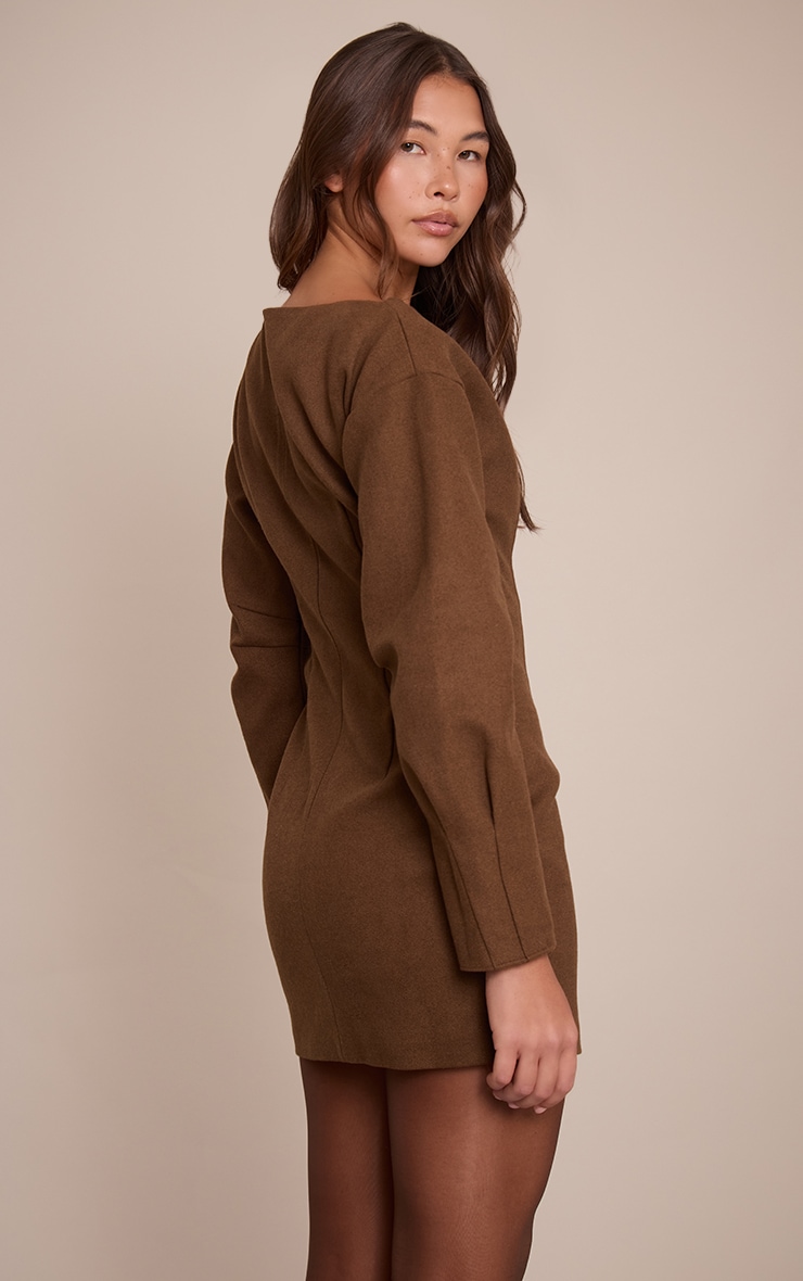 Chocolate Boat Neck Cocoon Sleeve Bodycon Dress image 2